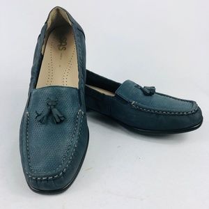 SAS Blue Leather Comfort Moc toe Tassel Loafer